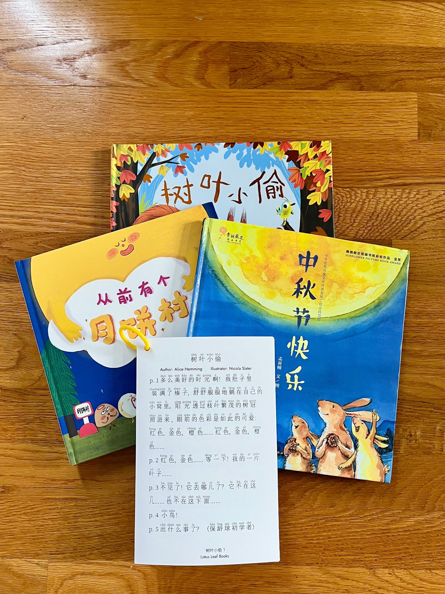 chinese children's book bundle about mid-autumn festival mooncakes and fall with pinyin guide